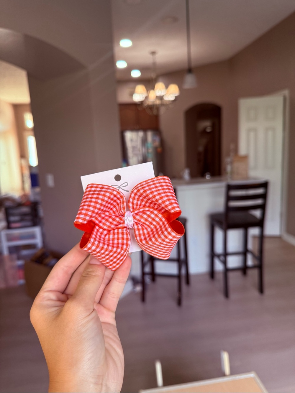 Kids orange gingham Hair Bow - Cute Ribbon Accessory